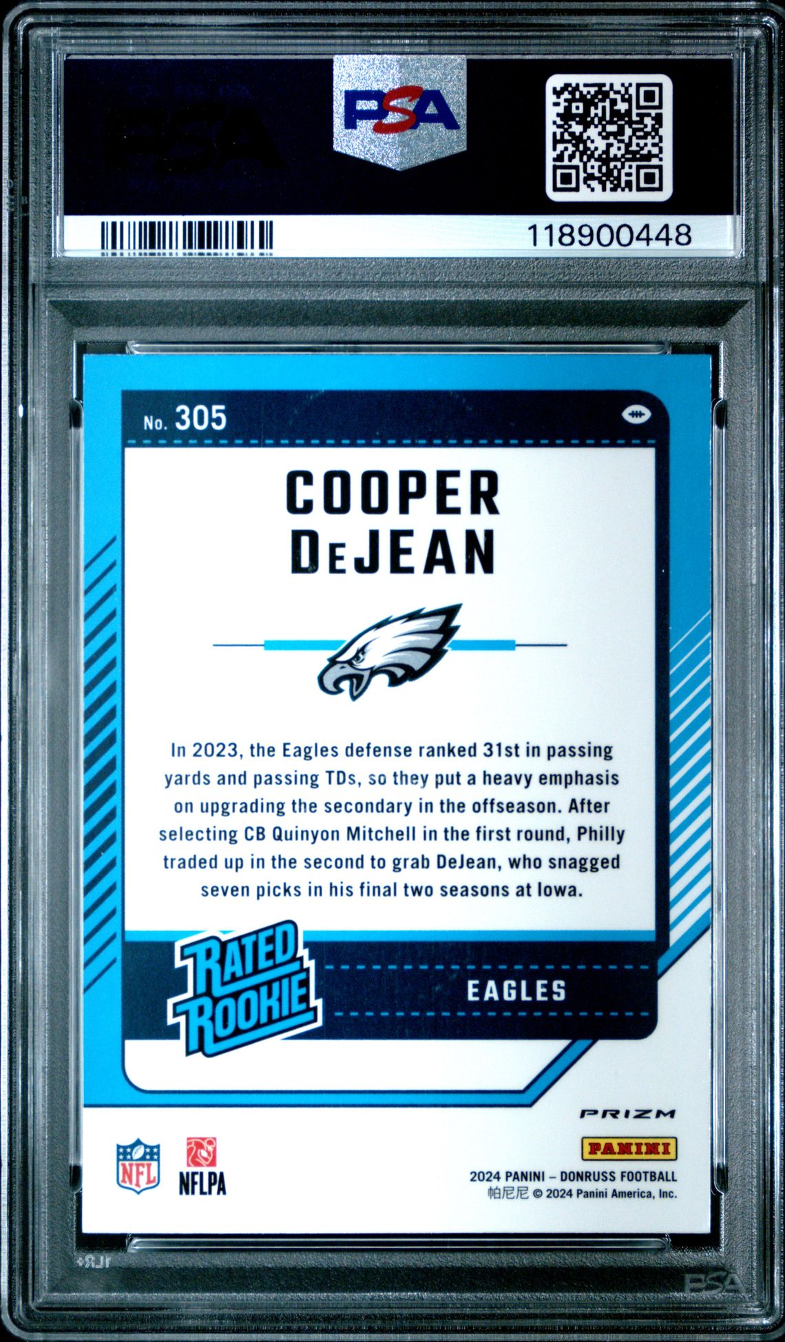 2024 Panini Donruss Cooper Dejean #305 (Optic Preview-Pink) Mint 9 back