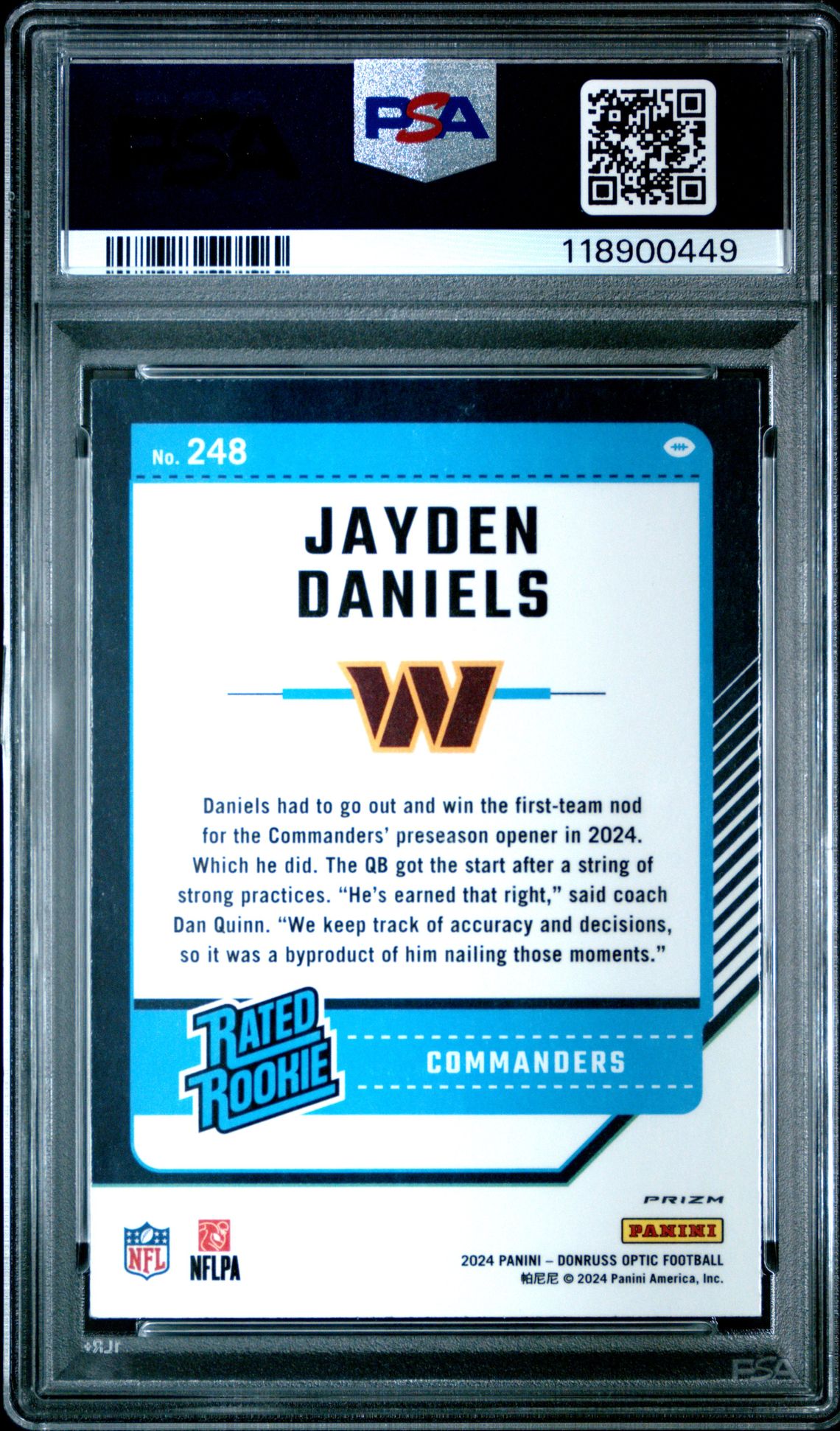 2024 Panini Donruss Optic Jayden Daniels #248 (Green Velocity) Mint 9 back