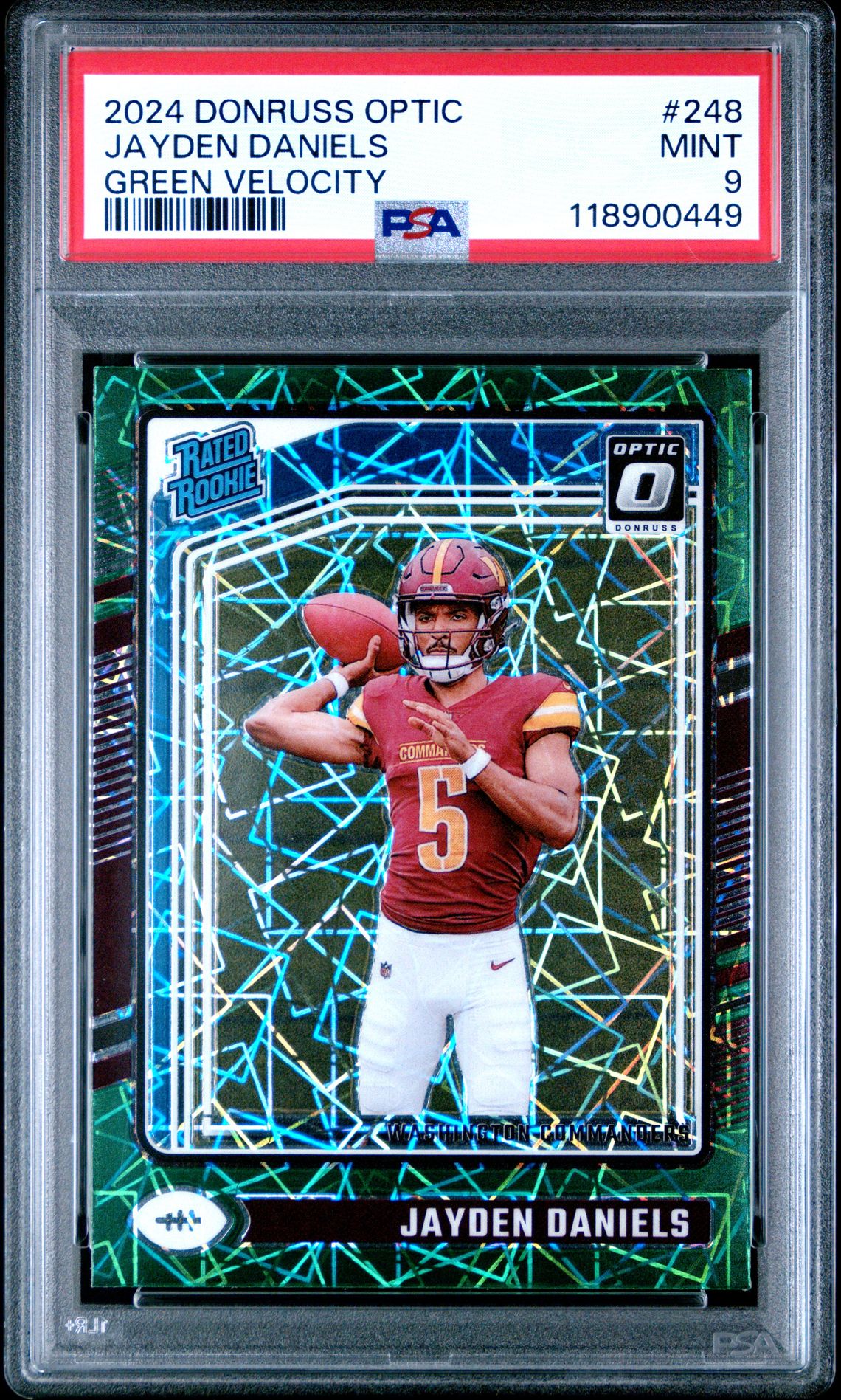2024 Panini Donruss Optic Jayden Daniels #248 (Green Velocity) Mint 9 front