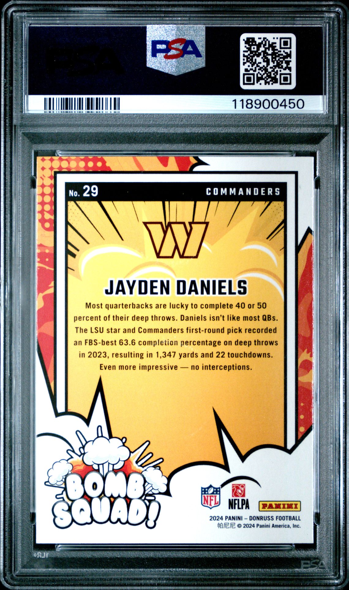 2024 Panini Donruss Bomb Squad Jayden Daniels #29 Gem Mt 10 back