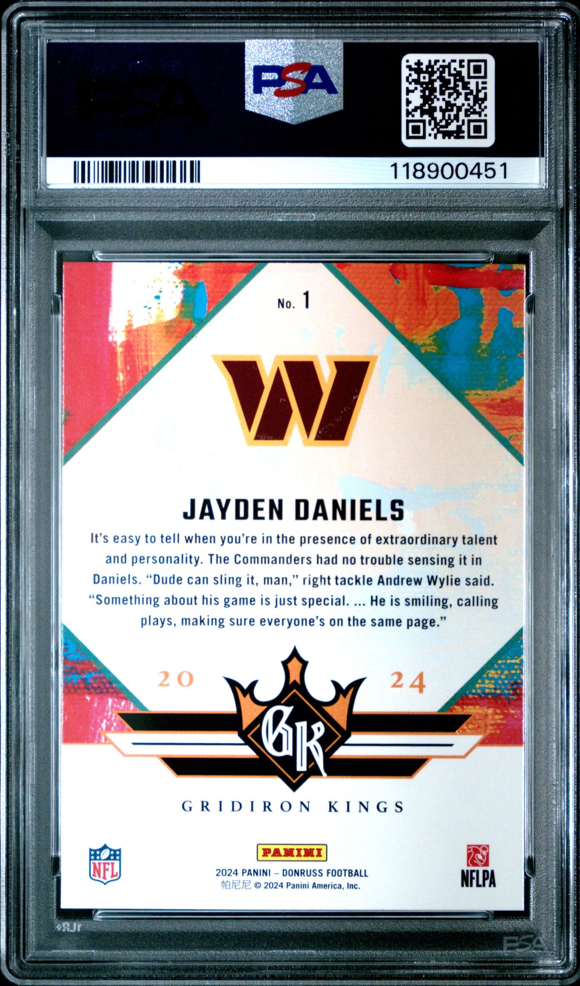 2024 Panini Donruss Rookie Gridiron Kings Jayden Daniels #1 Gem Mt 10 back