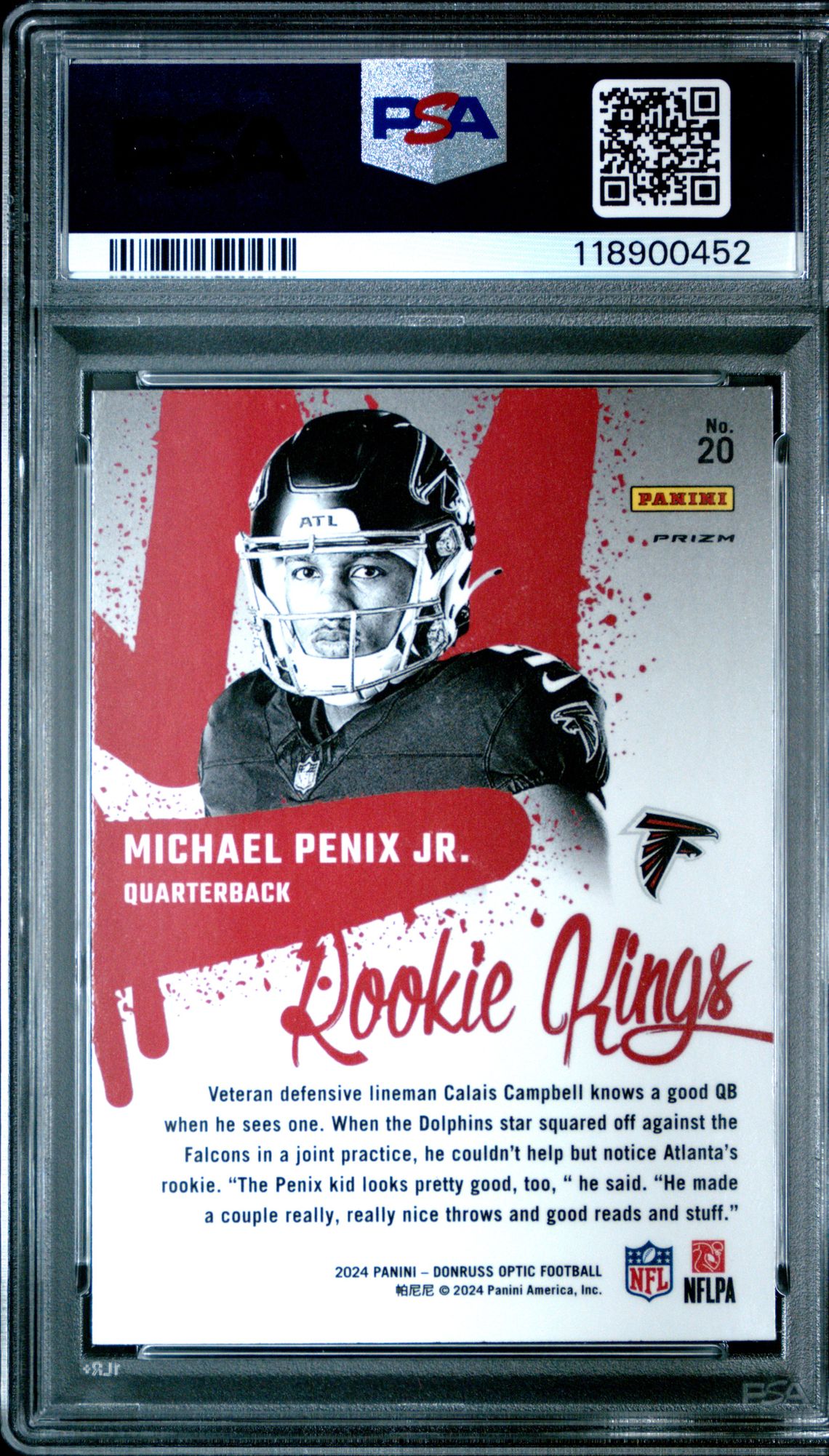 2024 Panini Donruss Optic Rookie Kings Michael Penix Jr. #20 Gem Mt 10 back