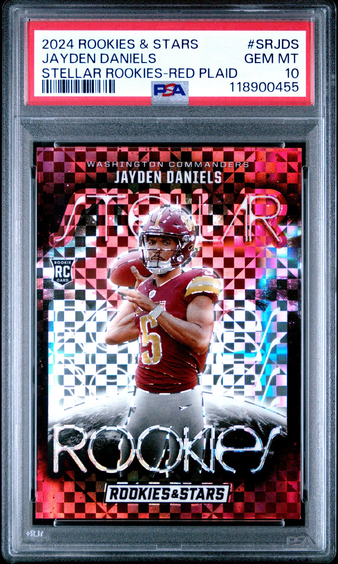2024 Panini Rookies & Stars Stellar Rookies Jayden Daniels #Srjds (Stellar Rookies-Red Plaid) Gem Mt 10 front
