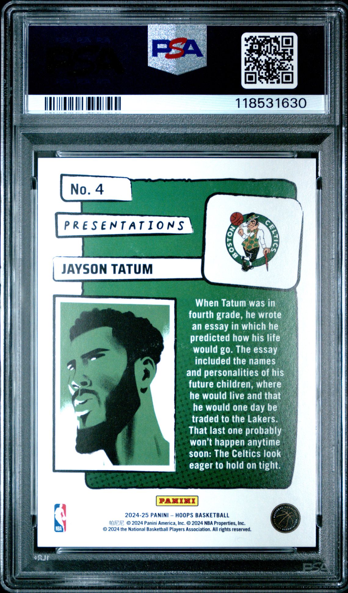 2024 Panini Nba Hoops Presentations Jayson Tatum #4 Gem Mt 10 back
