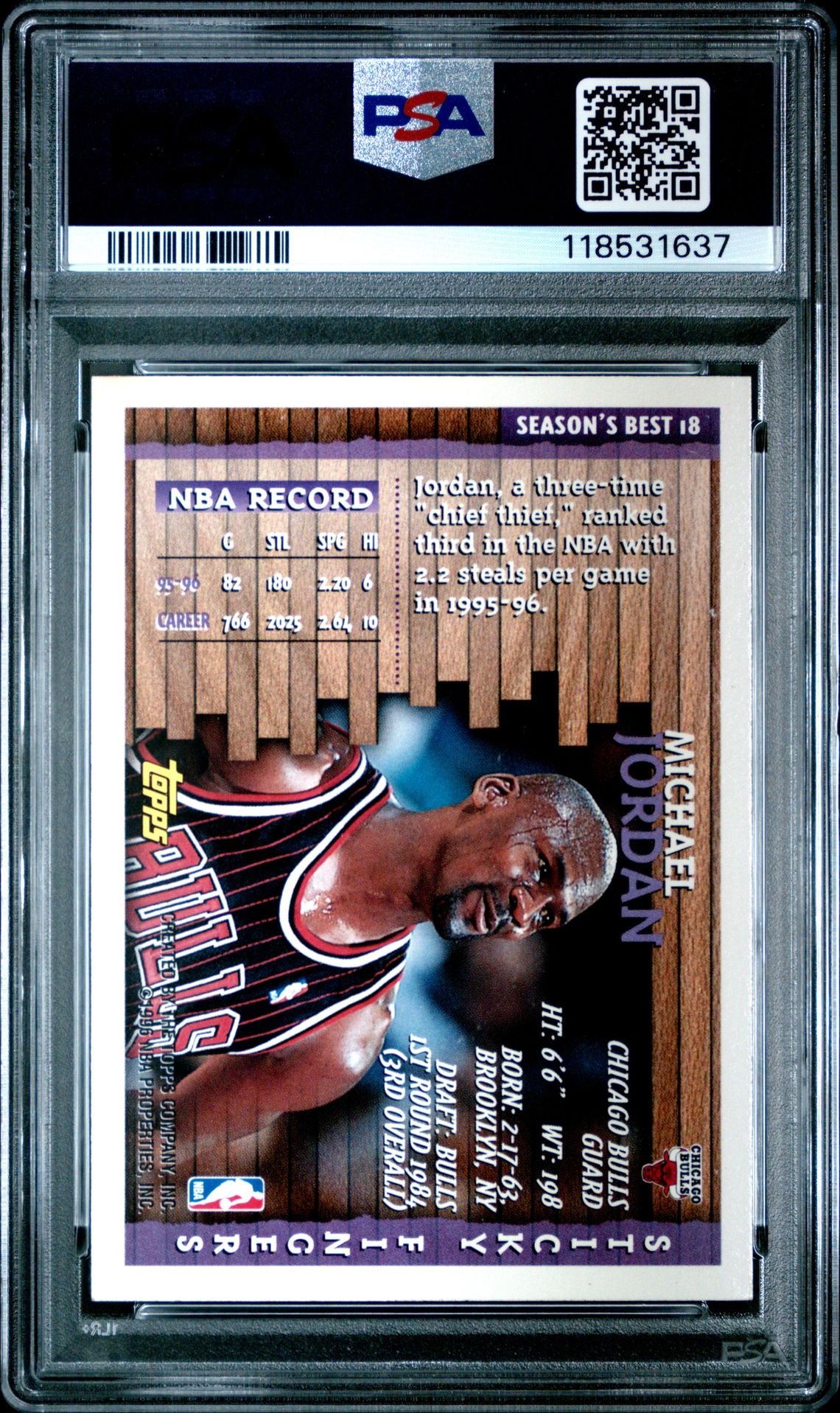 1996 Topps Season's Best Michael Jordan #18 (Season's Best) Ex-Mt 6 back