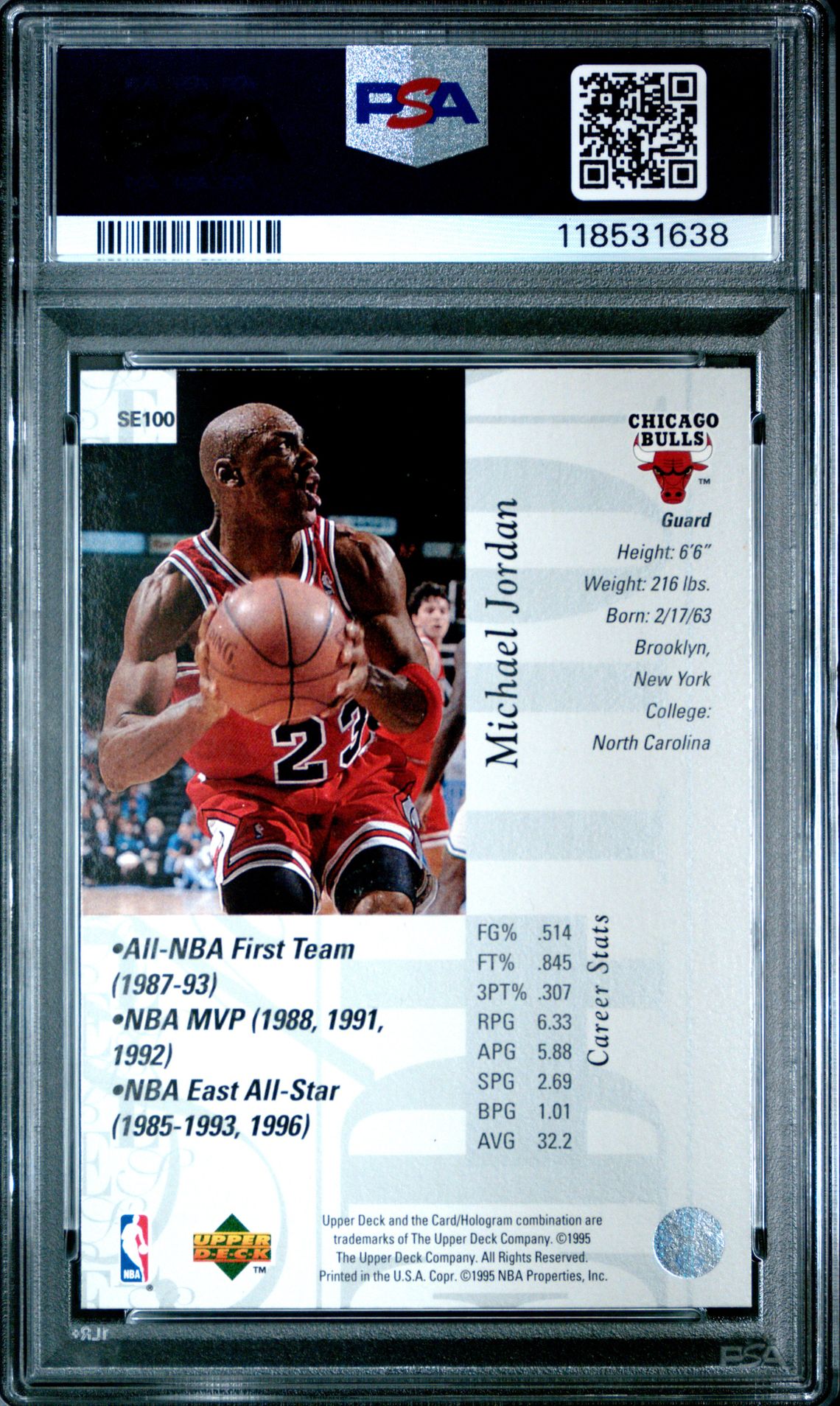 1995 Upper Deck Special Edition Michael Jordan #Se100 Ex 5 back