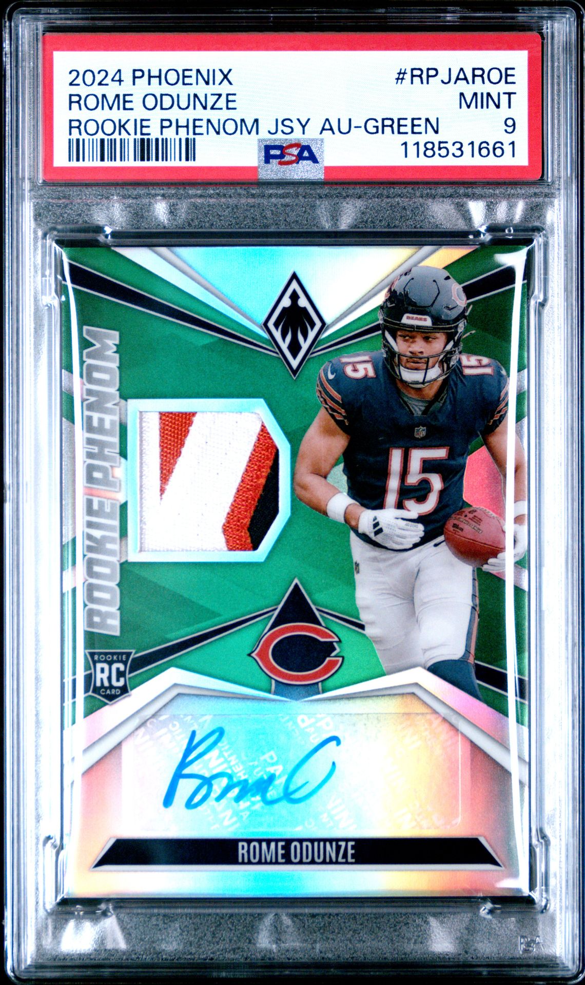 2024 Panini Phoenix Rookie Phenoms Jersey Autographs Rome Odunze #Rpjaroe (Rookie Phenom Jsy Au-Green) Mint 9 front