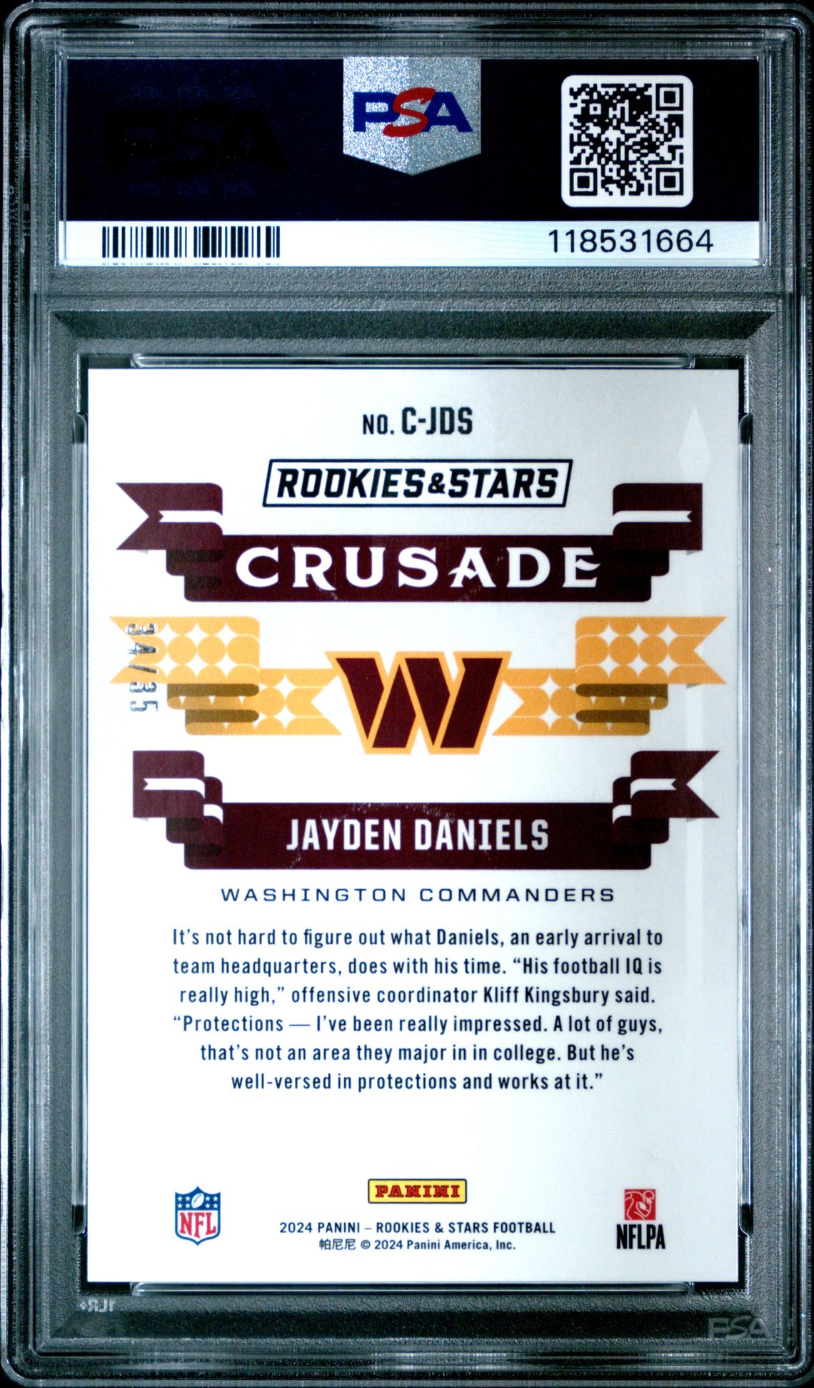 2024 Panini Rookies & Stars Crusade Jayden Daniels #Cjds (Crusade-Purple) Mint 9 back