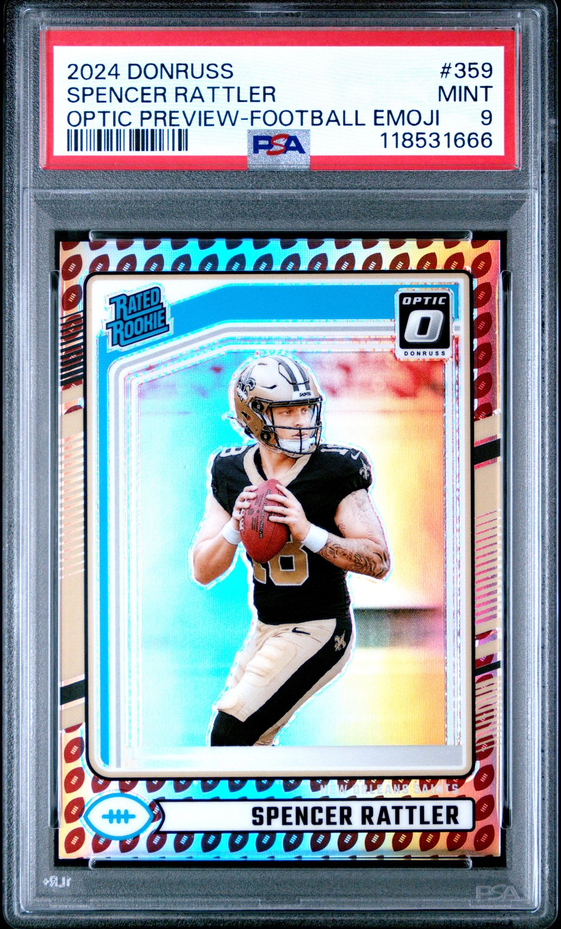 2024 Panini Donruss Spencer Rattler #359 (Optic Preview-Football Emoji) Mint 9 front