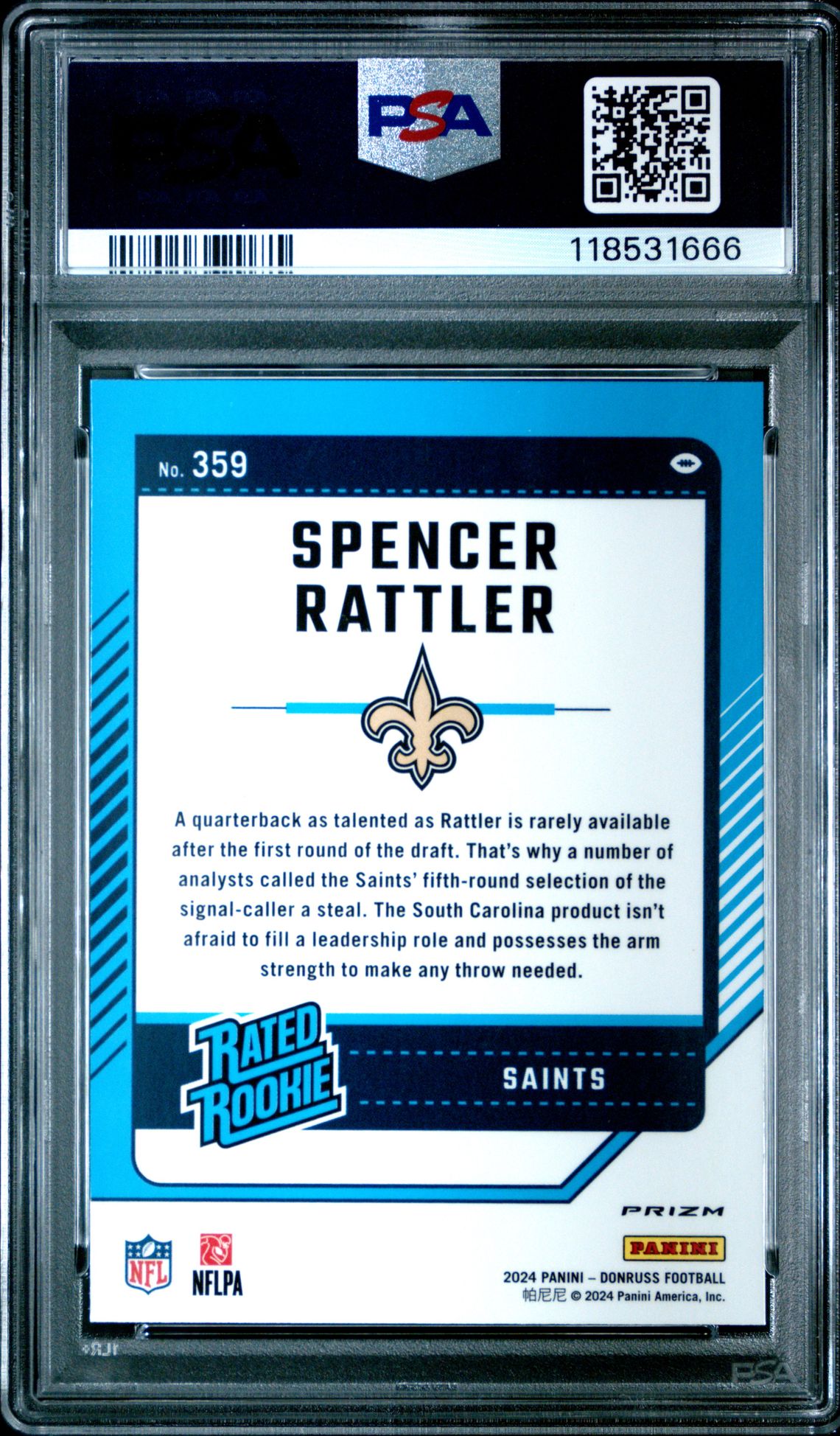 2024 Panini Donruss Spencer Rattler #359 (Optic Preview-Football Emoji) Mint 9 back