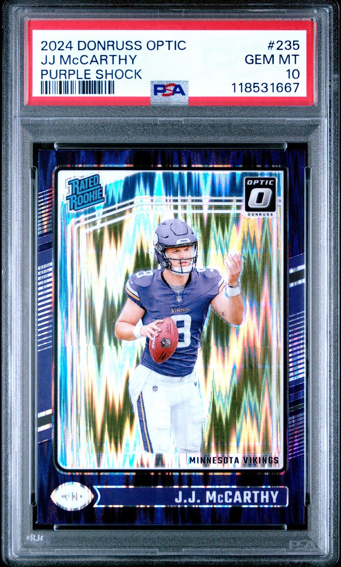 2024 Panini Donruss Optic Jj Mccarthy #235 (Purple Shock) Gem Mt 10 front