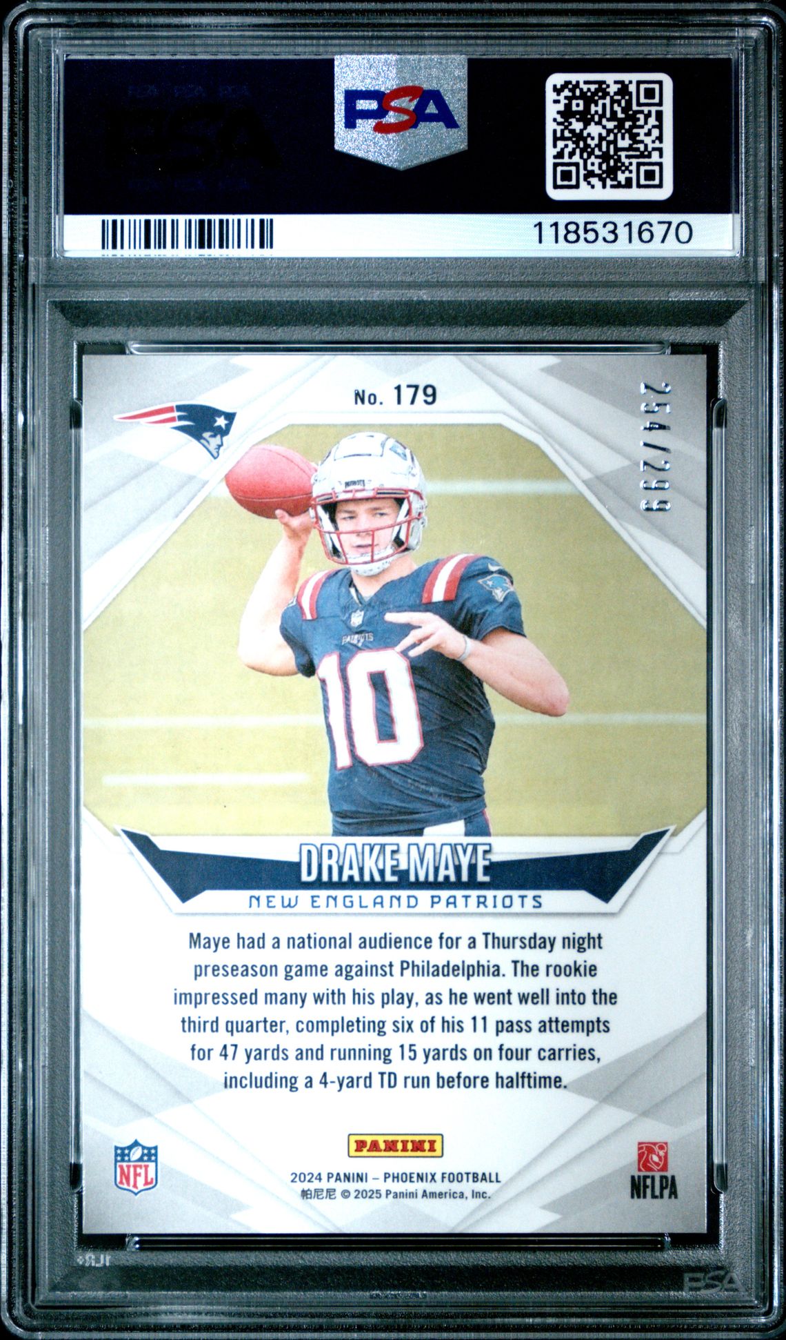 2024 Panini Phoenix Drake Maye #179 (Red Fade) Gem Mt 10 back