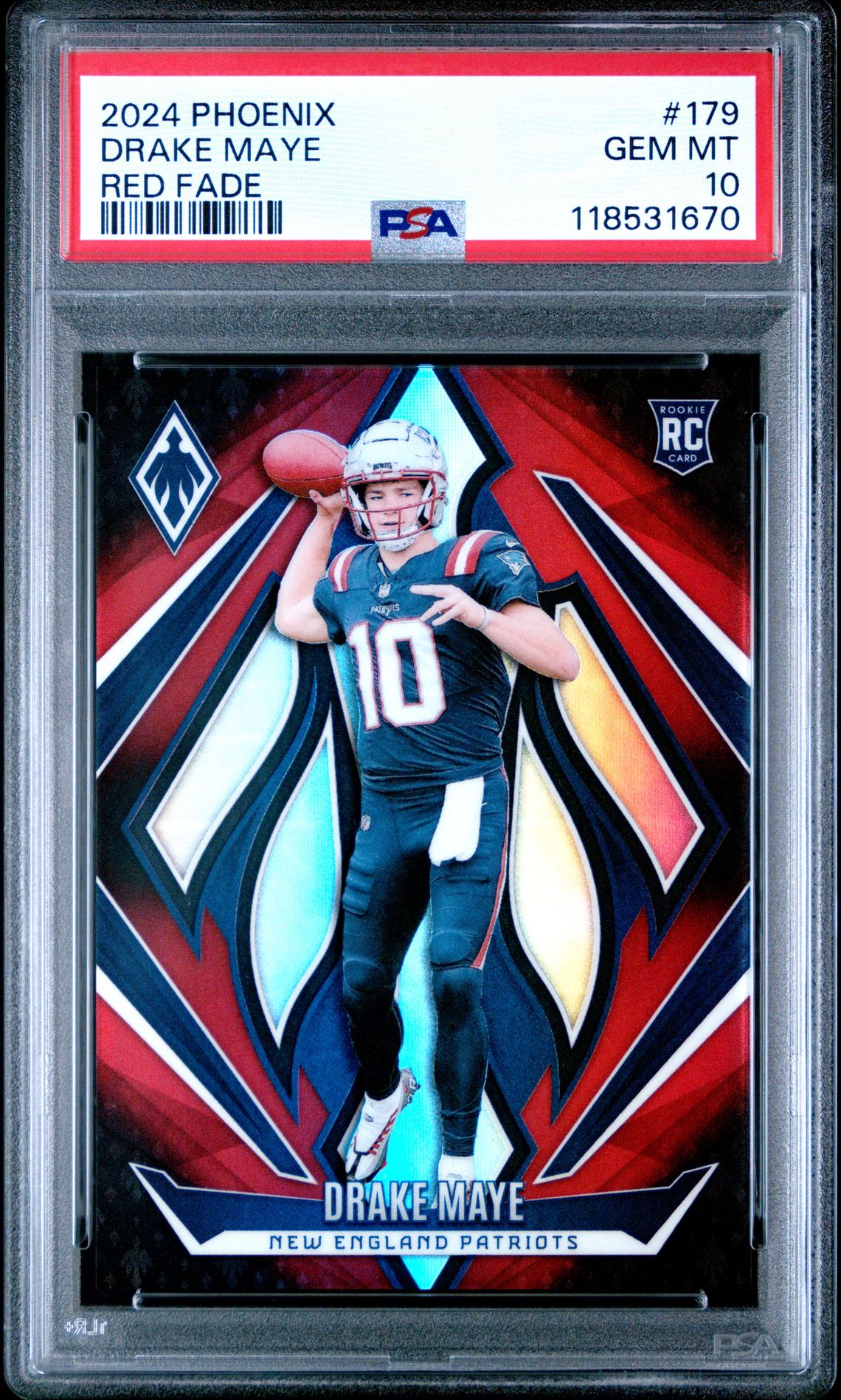 2024 Panini Phoenix Drake Maye #179 (Red Fade) Gem Mt 10 front