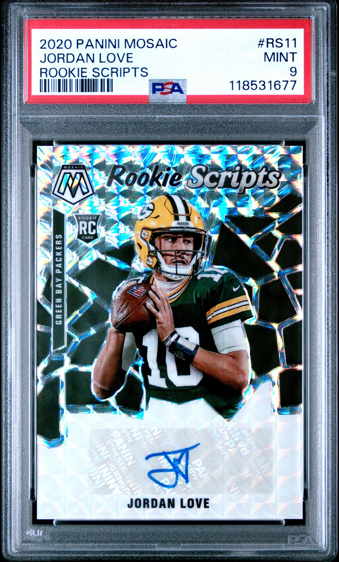 2020 Panini Mosaic Rookie Scripts Jordan Love #Rs11 (Rookie Scripts) Mint 9 front