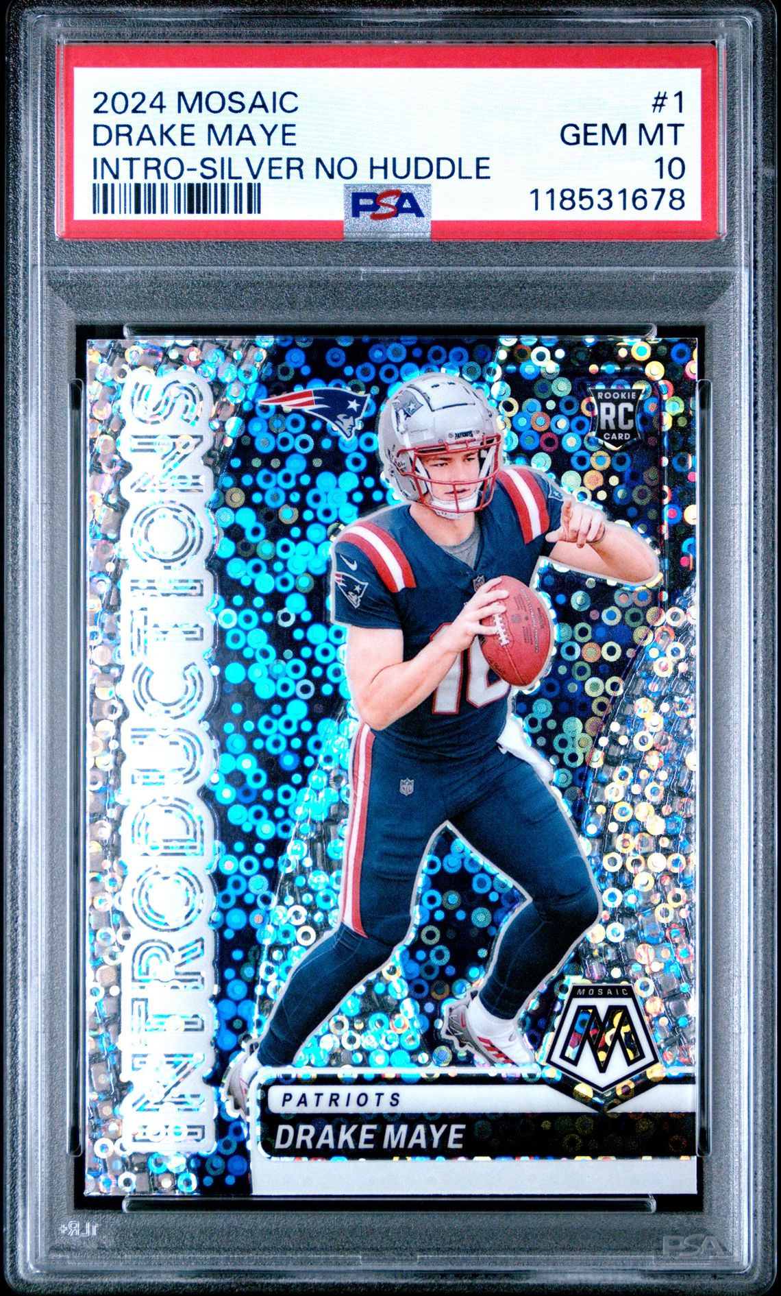 2024 Panini Mosaic Introductions Drake Maye #1 (Intro-Silver No Huddle) Gem Mt 10 front