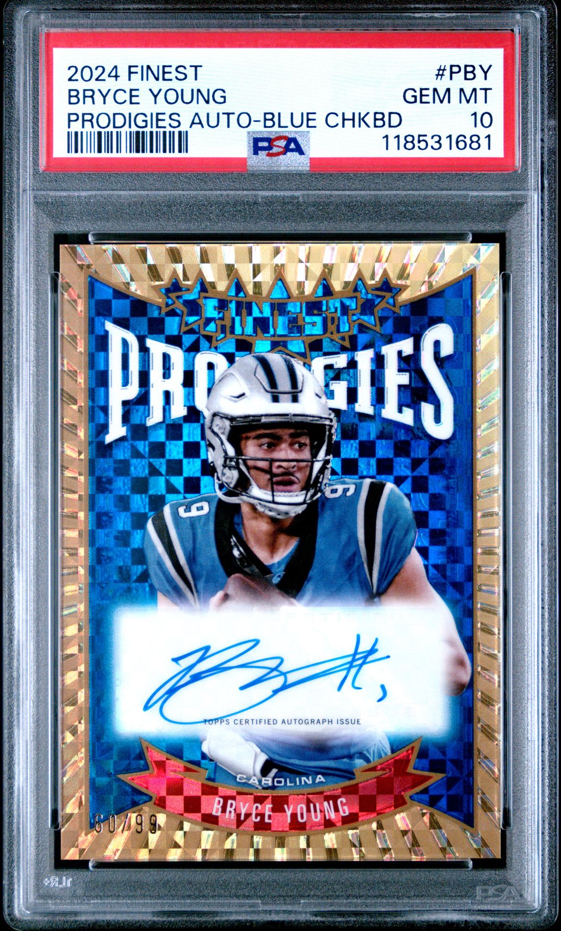 2024 Topps Finest Prodigies Autographs Bryce Young #Pby (Prodigies Auto-Blue Chkbd) Gem Mt 10 front
