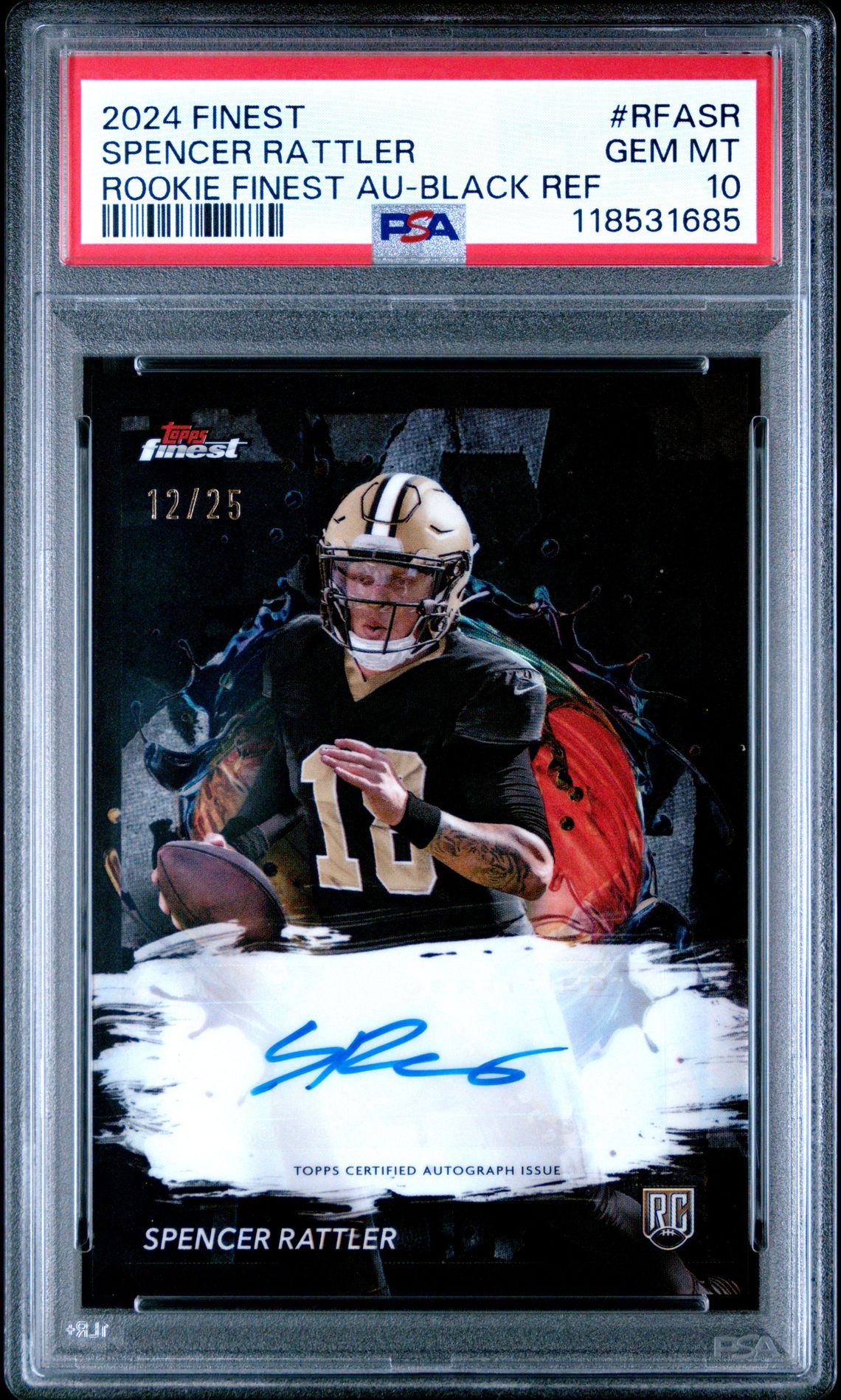 2024 Topps Finest Rookie Finest Autographs Spencer Rattler #Rfasr (Rookie Finest Au-Black Ref) Gem Mt 10 front