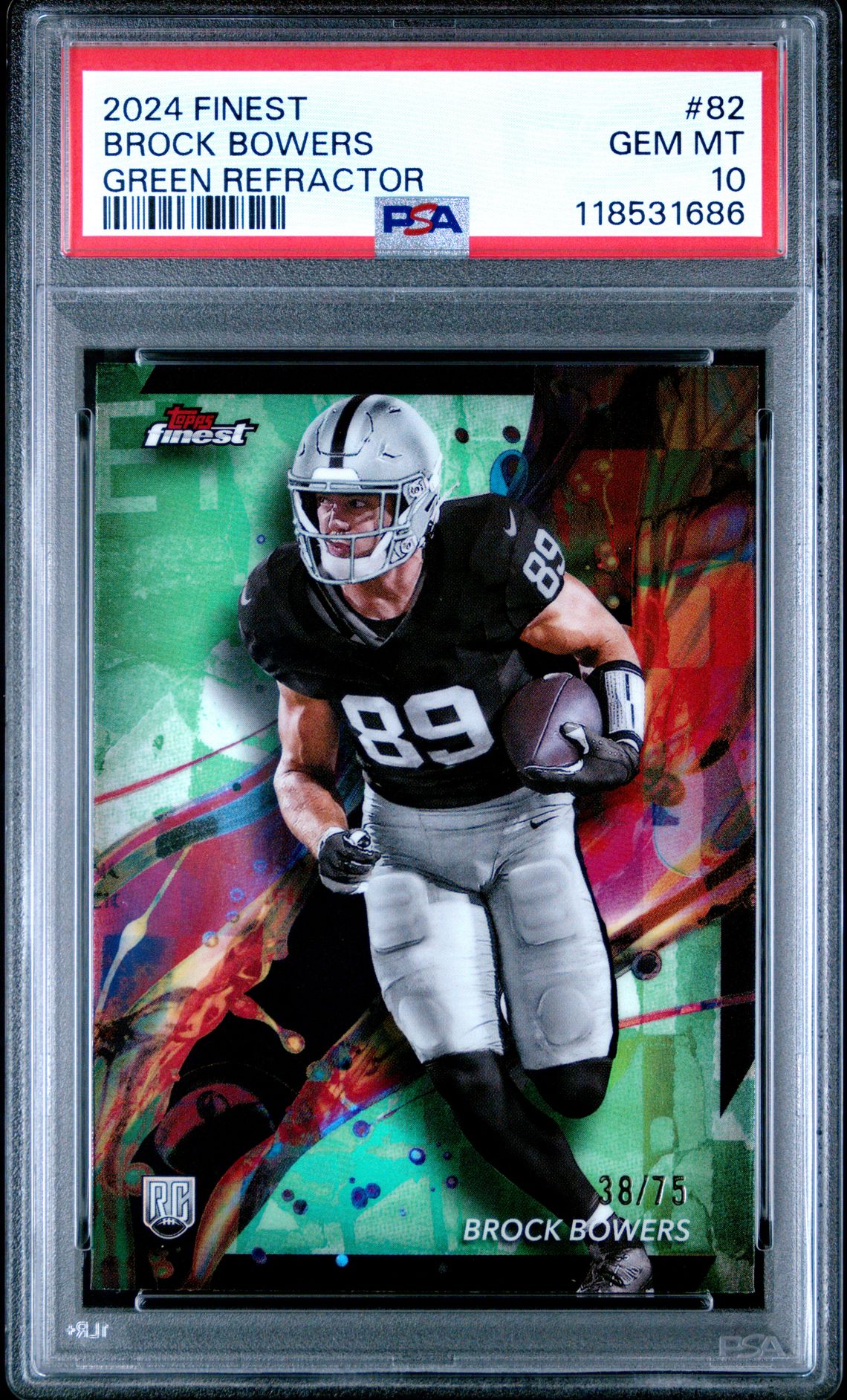 2024 Topps Finest Brock Bowers #82 (Green Refractor) Gem Mt 10 front