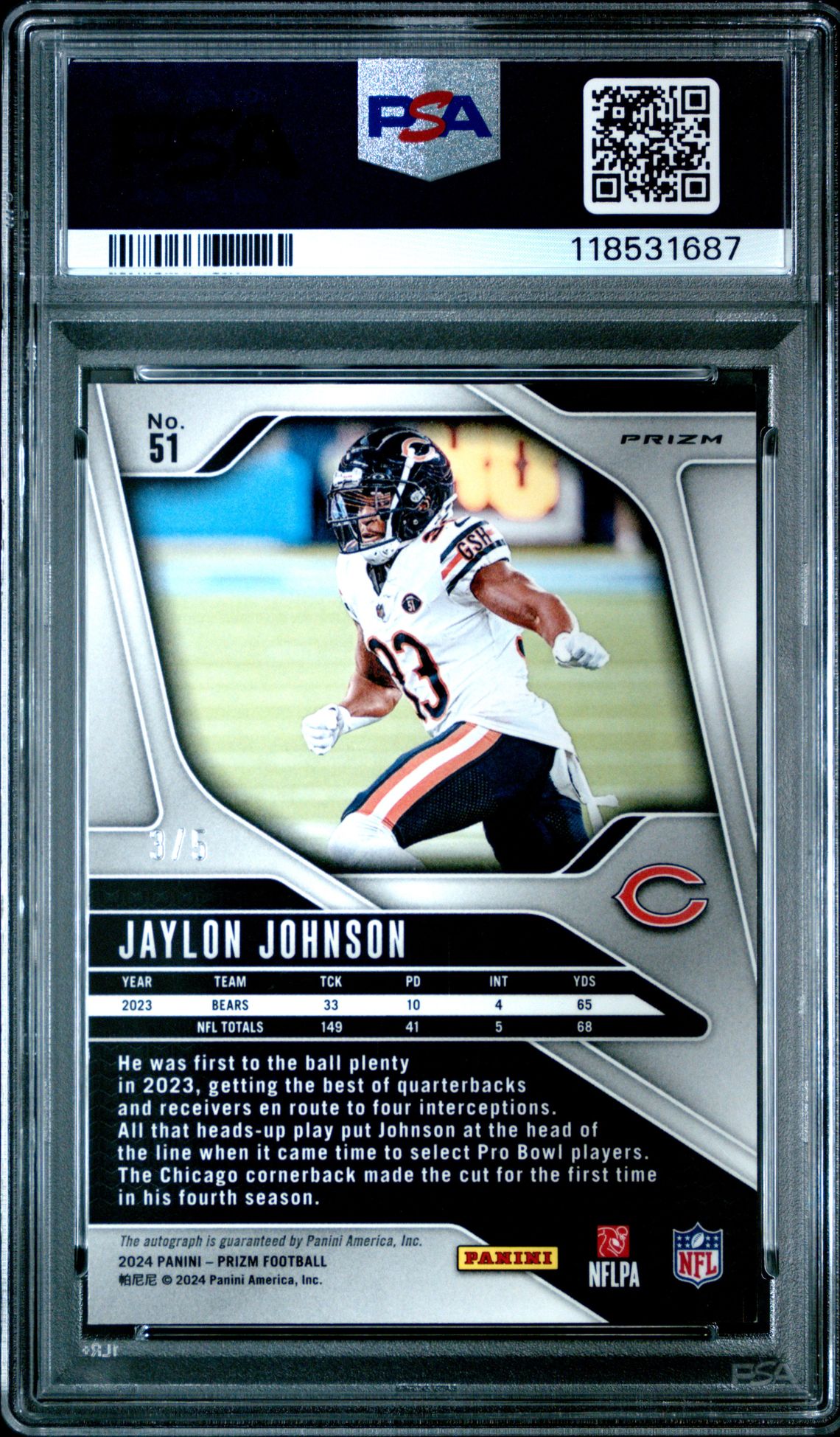 2024 Panini Prizm Jaylon Johnson #51 (Autograph-Green Shimmer) Mint 9 back