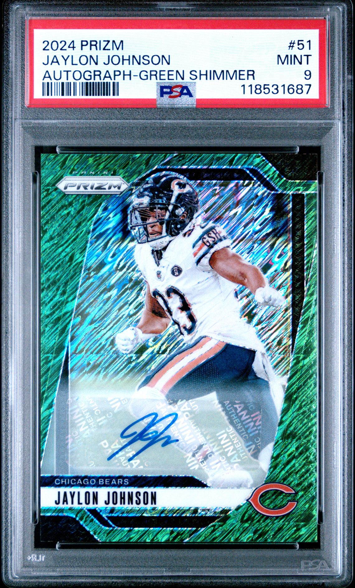 2024 Panini Prizm Jaylon Johnson #51 (Autograph-Green Shimmer) Mint 9 front