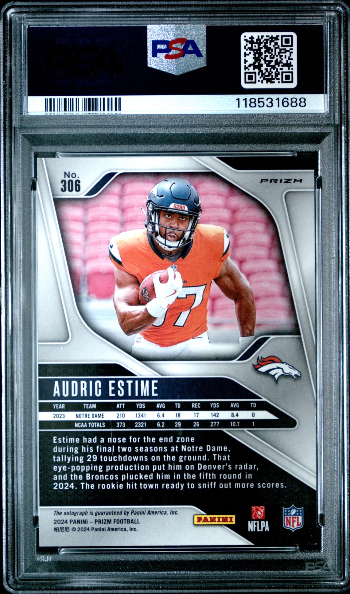 2024 Panini Prizm Audric Estime #306 (Autograph) Mint 9 back