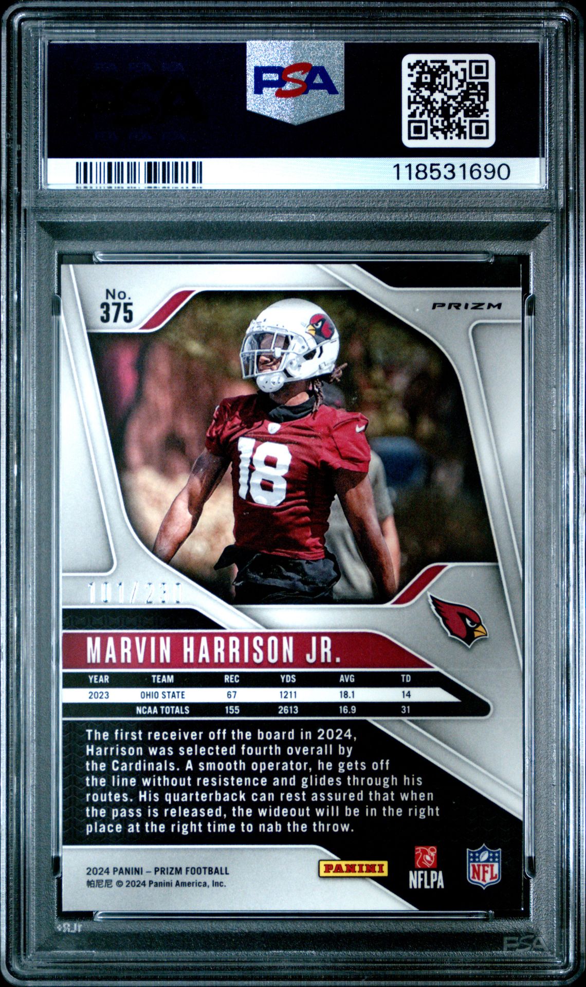 2024 Panini Prizm Marvin Harrison Jr. #375 (Blue Wave) Gem Mt 10 back