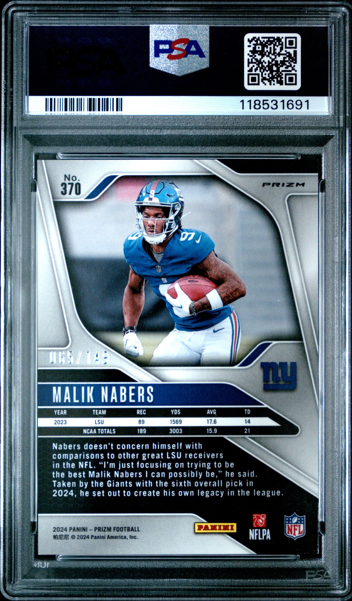 2024 Panini Prizm Malik Nabers #370 (Red Wave) Mint 9 back