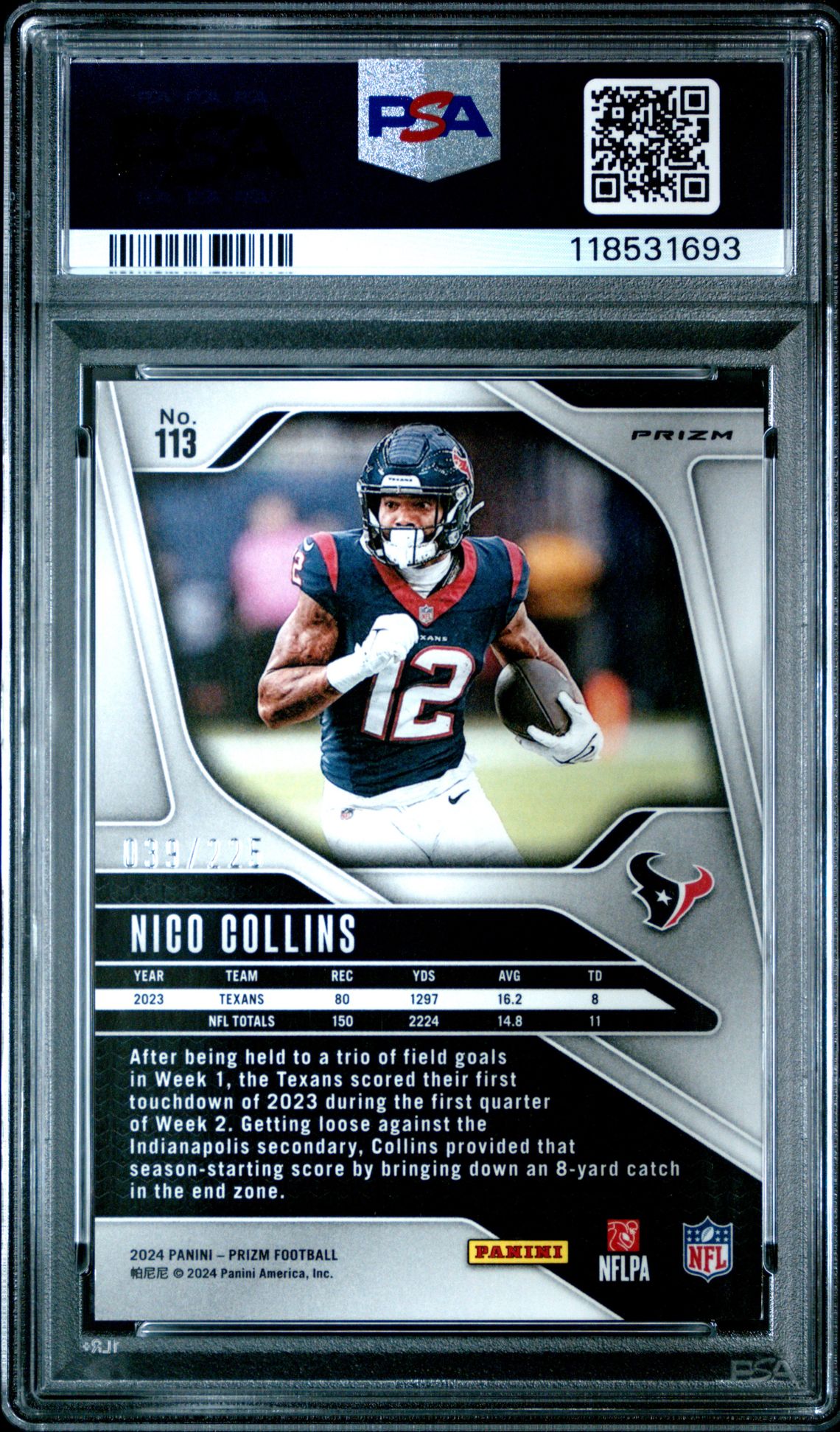 2024 Panini Prizm Nico Collins #113 (Purple Ice) Mint 9 back