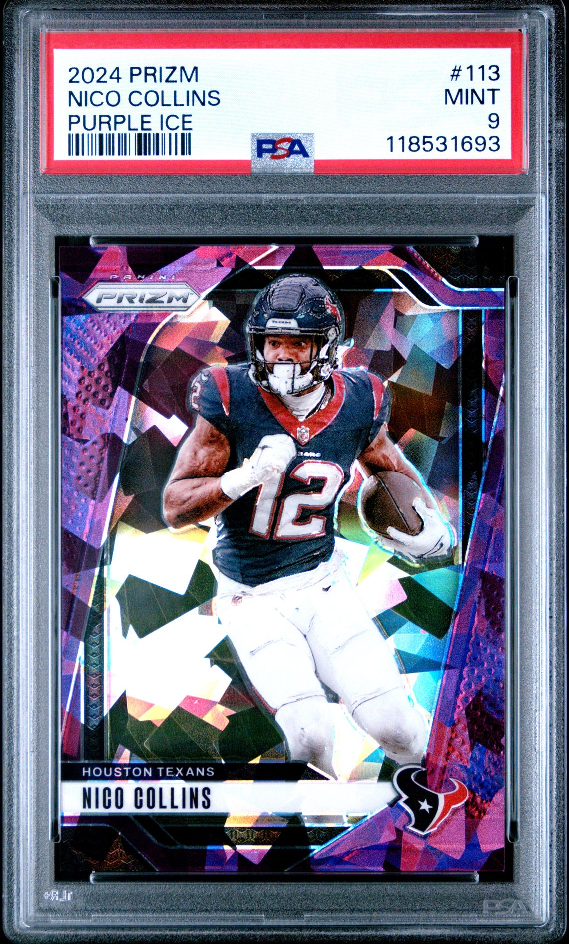 2024 Panini Prizm Nico Collins #113 (Purple Ice) Mint 9 front