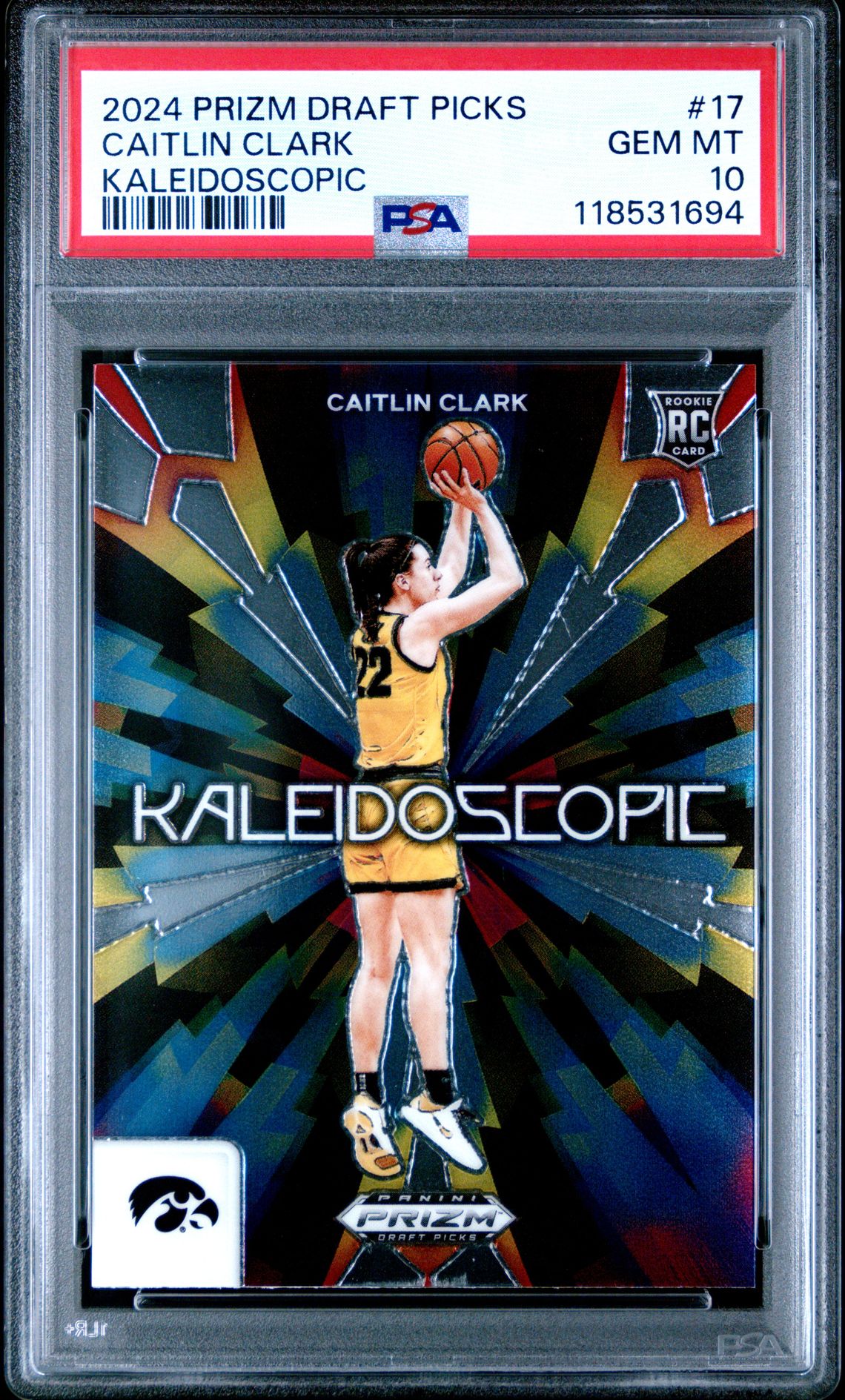 2024 Panini Prizm Draft Picks Kaleidoscopic Caitlin Clark #17 Gem Mt 10 front