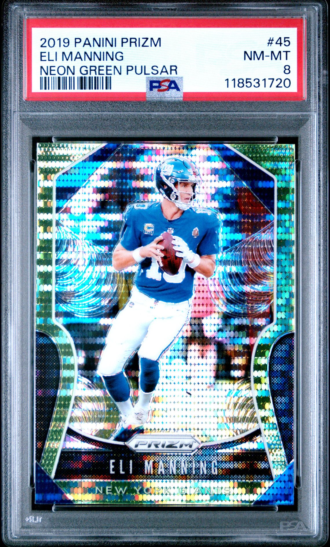 2019 Panini Prizm Eli Manning #45 (Neon Green Pulsar) Nm-Mt 8 front
