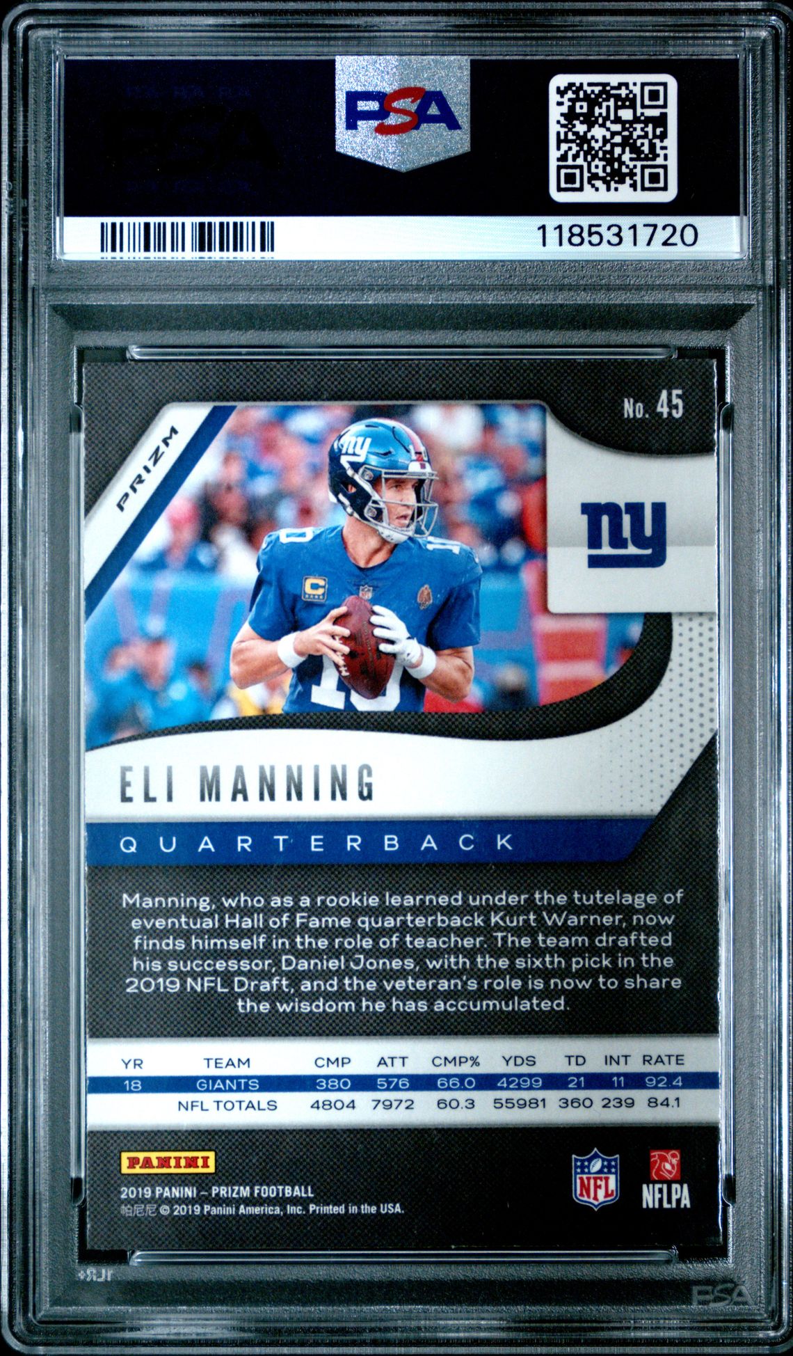 2019 Panini Prizm Eli Manning #45 (Neon Green Pulsar) Nm-Mt 8 back