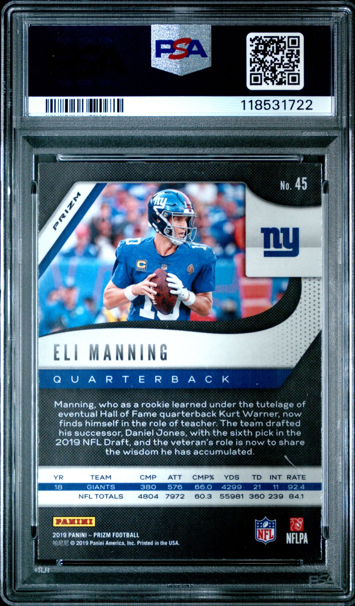 2019 Panini Prizm Eli Manning #45 (Red Prizm) Nm-Mt 8 back