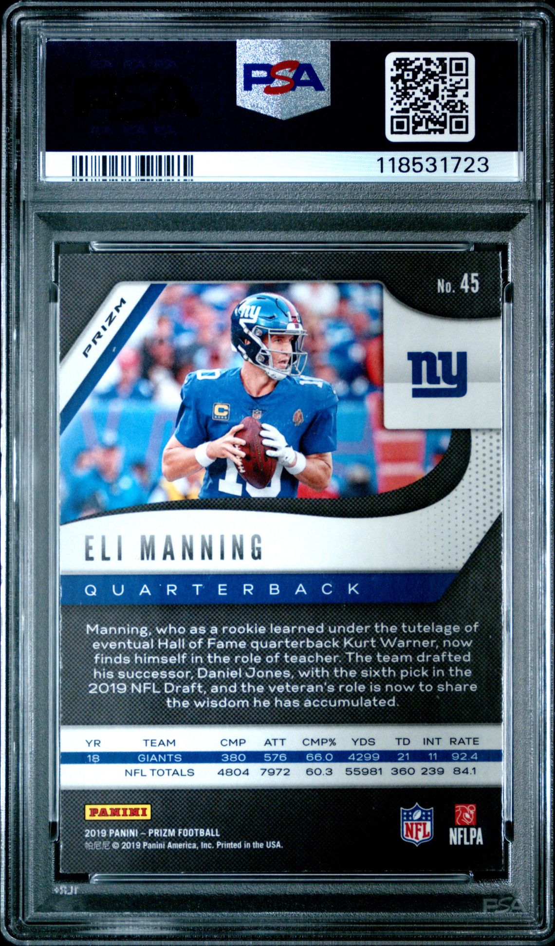 2019 Panini Prizm Eli Manning #45 (Red/White/Blue Prizm) Nm-Mt 8 back