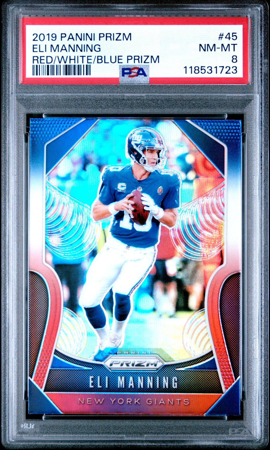 2019 Panini Prizm Eli Manning #45 (Red/White/Blue Prizm) Nm-Mt 8 front