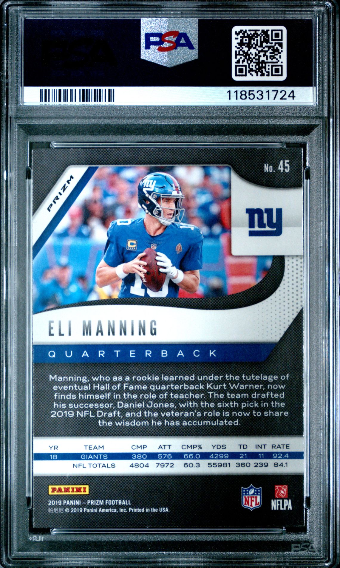 2019 Panini Prizm Eli Manning #45 (White Sparkle) Nm-Mt 8 back