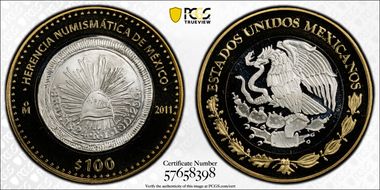 2011-Mo 100 P 1824-Do 8 Reales Numismatic Heritage PL69