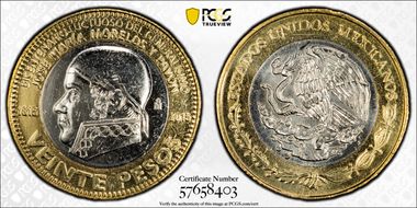 2015-Mo 20 Peso Death of Morelos MS66