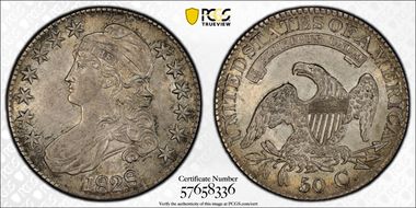 1828 50C Square Base 2, Large 8s AU58