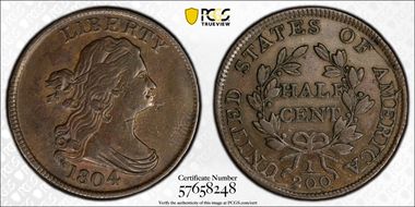 1804 1/2C C-6, Spiked Chin XF45BN