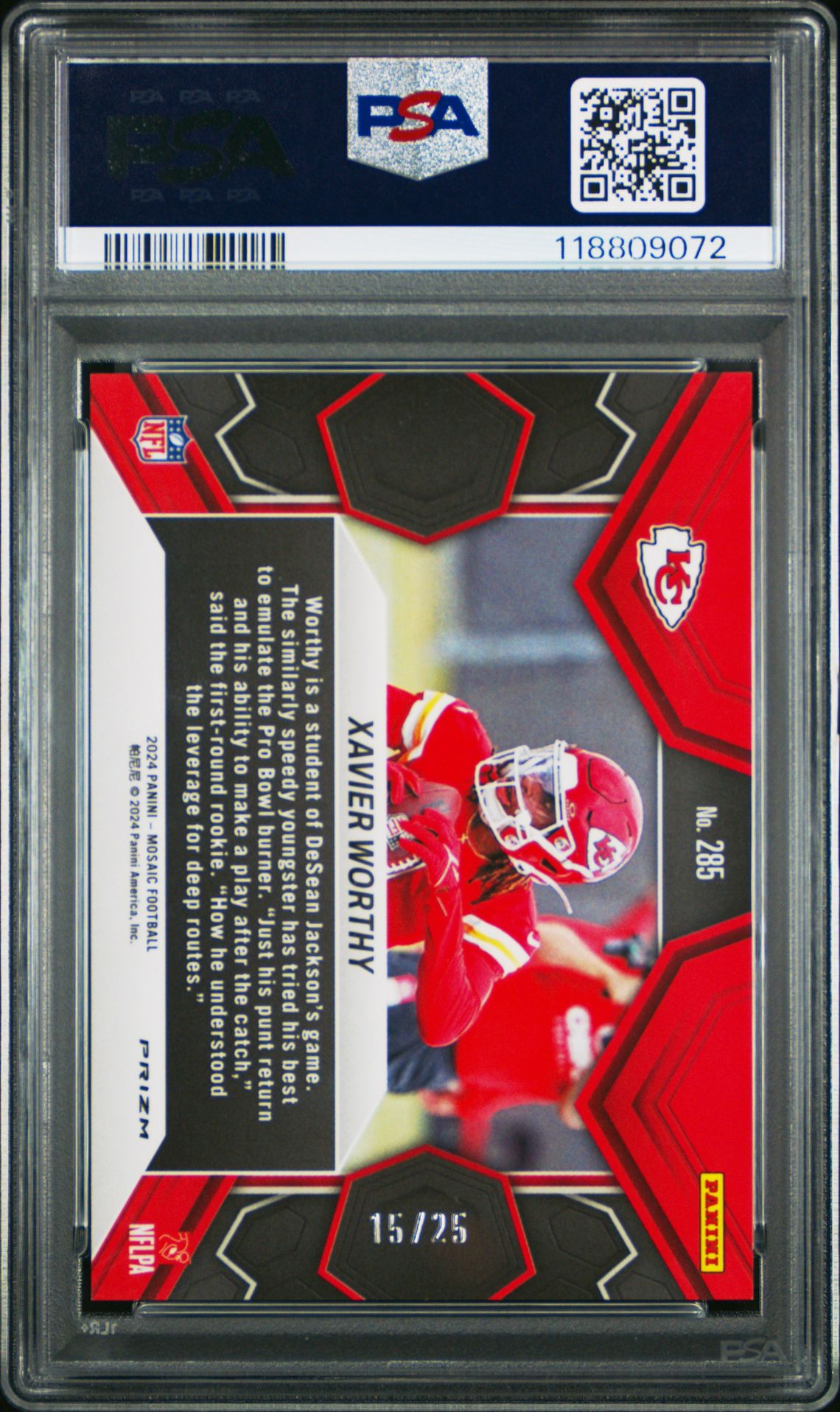 2024 Panini Mosaic Xavier Worthy #285 (White) Gem Mt 10 back