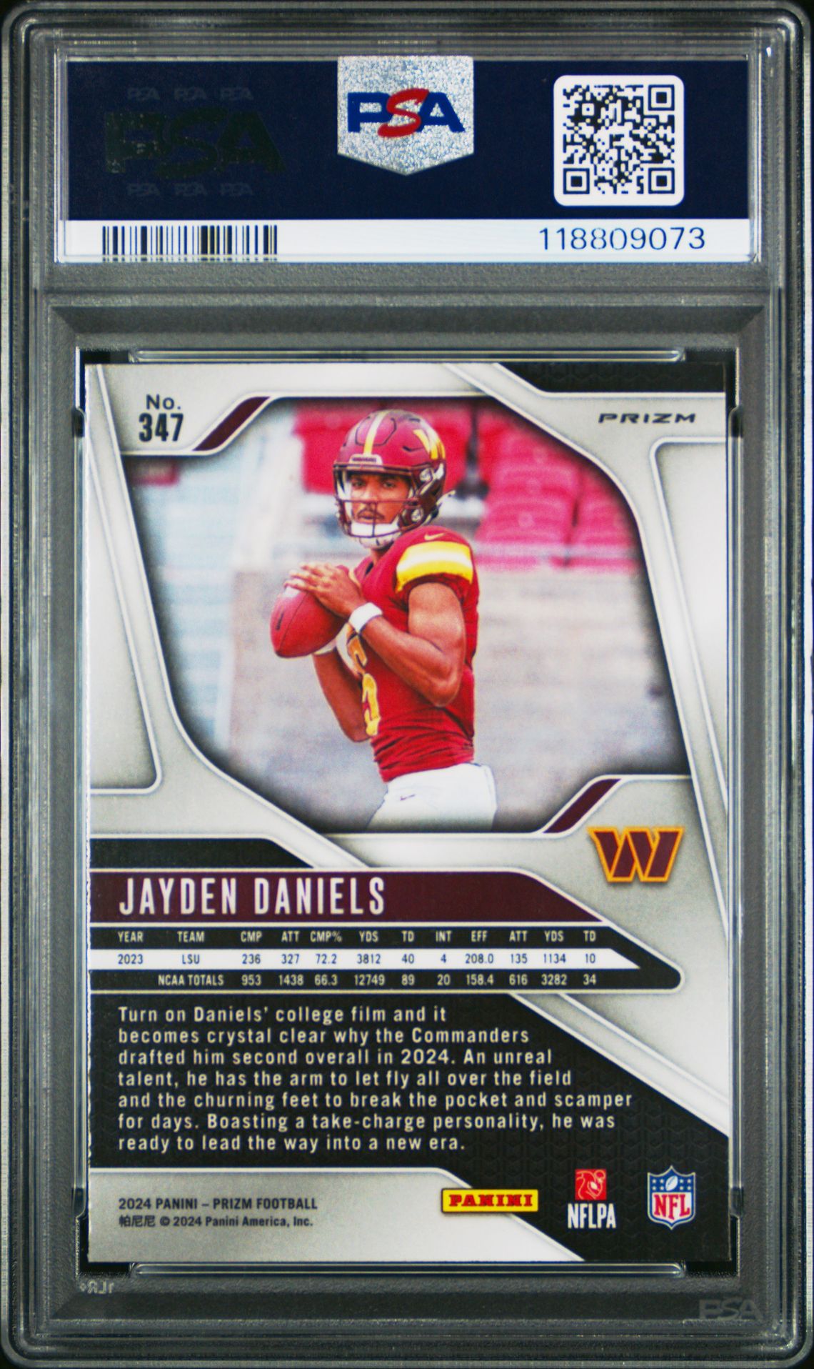 2024 Panini Prizm Jayden Daniels #347 (Pink Wave) Gem Mt 10 back