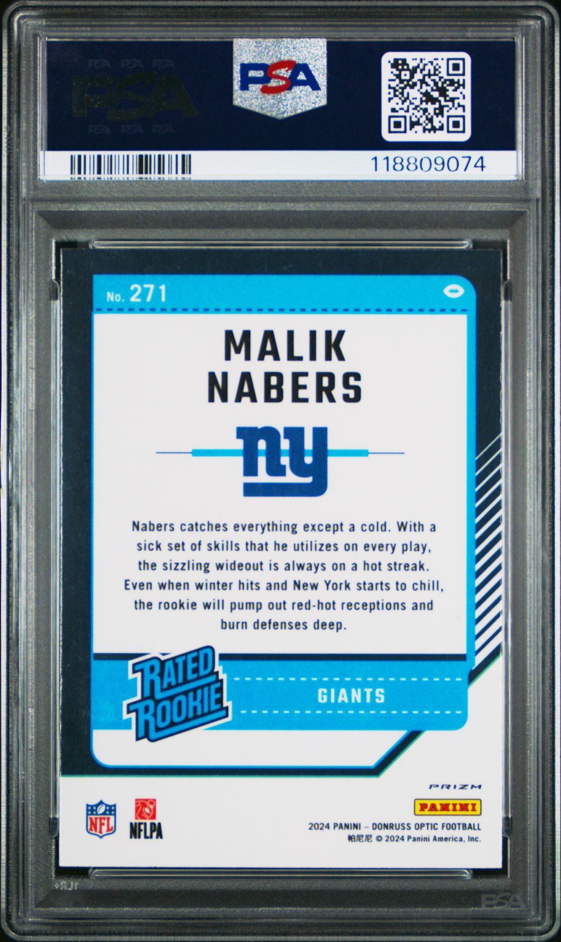2024 Panini Donruss Optic Malik Nabers #271 (Holo) Gem Mt 10 back