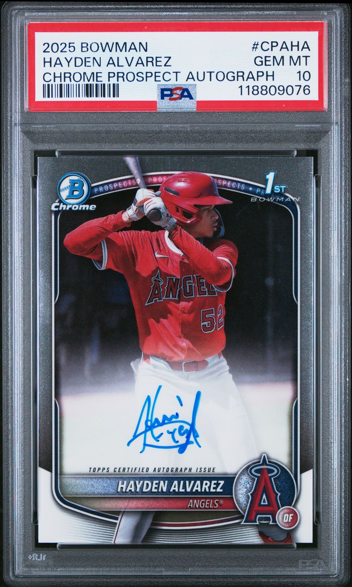 2025 Bowman Chrome Prospect Autographs Hayden Alvarez #Cpaha Gem Mt 10 front