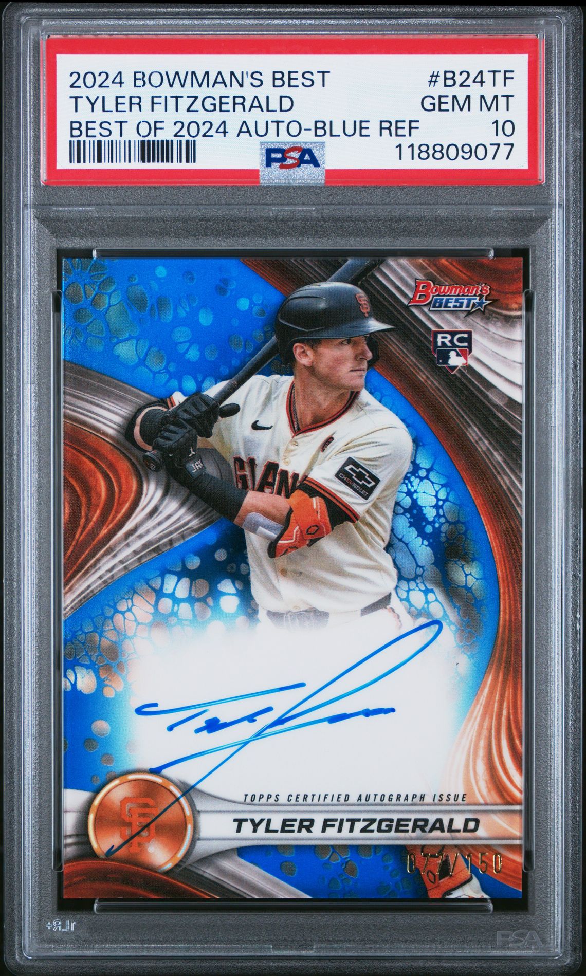 2024 Bowman's Best Best Of 2024 Autographs Tyler Fitzgerald #B24Tf (Best Of 2024 Auto-Blue Ref) Gem Mt 10 front