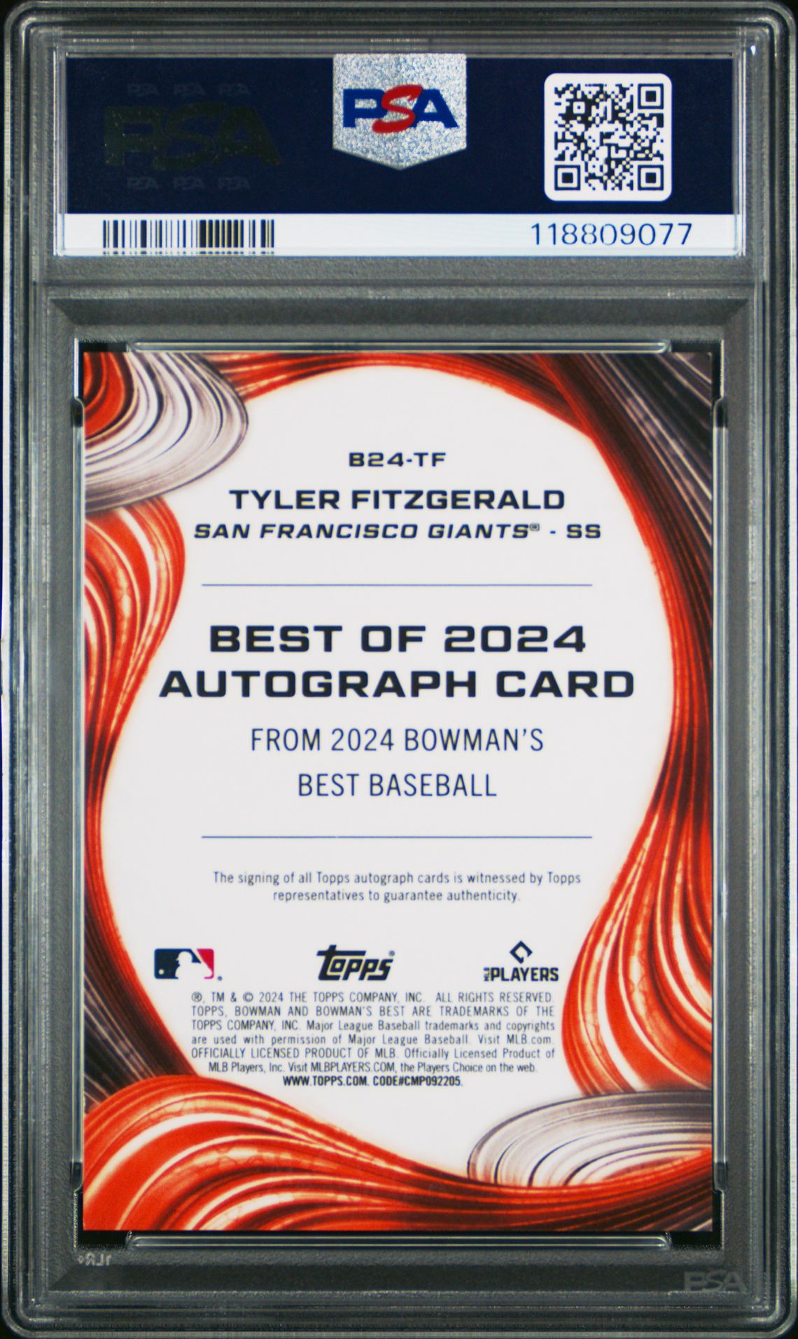 2024 Bowman's Best Best Of 2024 Autographs Tyler Fitzgerald #B24Tf (Best Of 2024 Auto-Blue Ref) Gem Mt 10 back