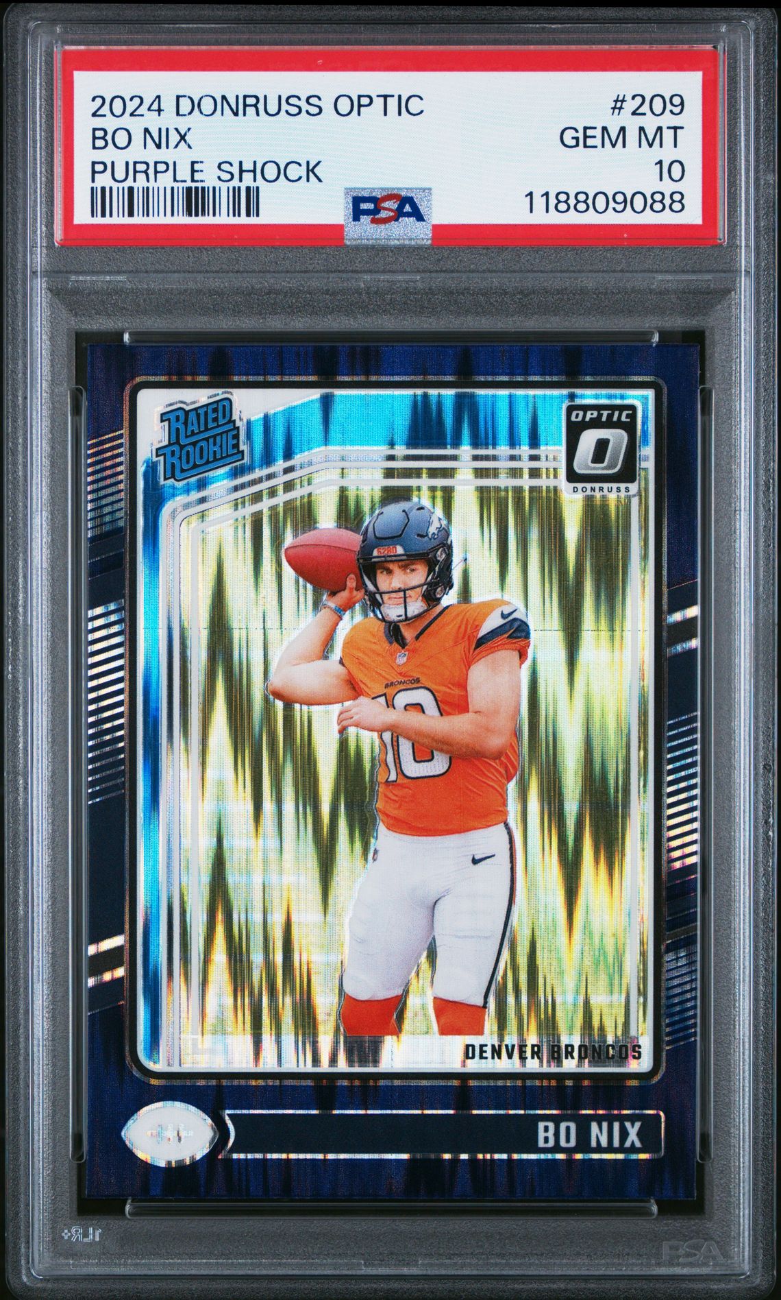 2024 Panini Donruss Optic Bo Nix #209 (Purple Shock) Gem Mt 10 front