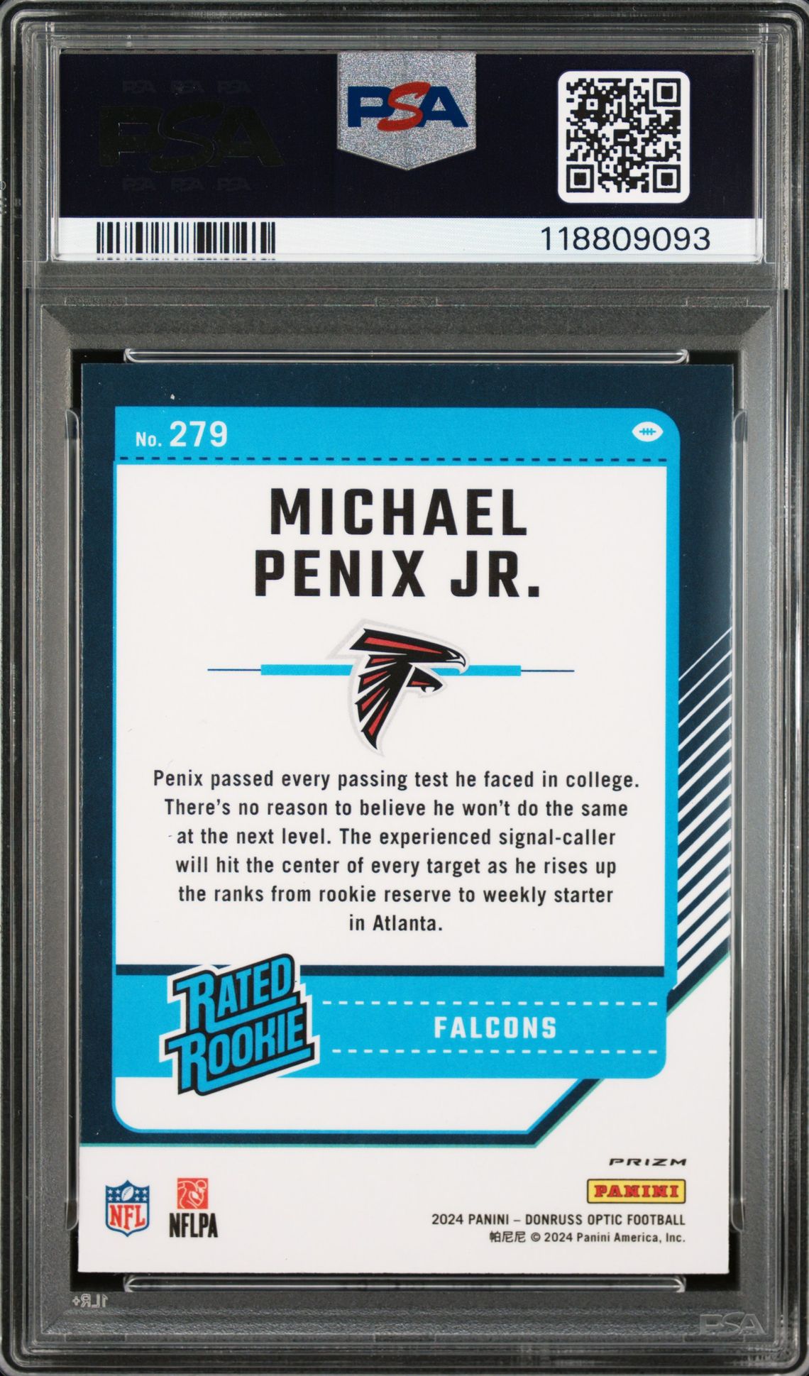 2024 Panini Donruss Optic Michael Penix Jr. #279 (Purple Shock) Mint 9 back