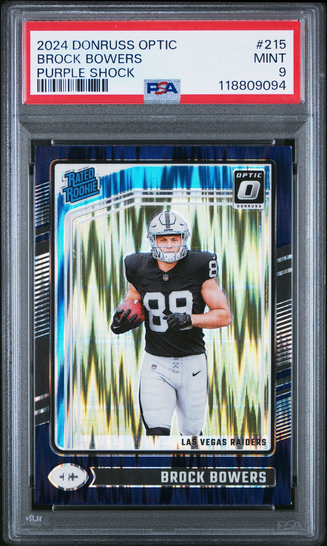 2024 Panini Donruss Optic Brock Bowers #215 (Purple Shock) Mint 9 front