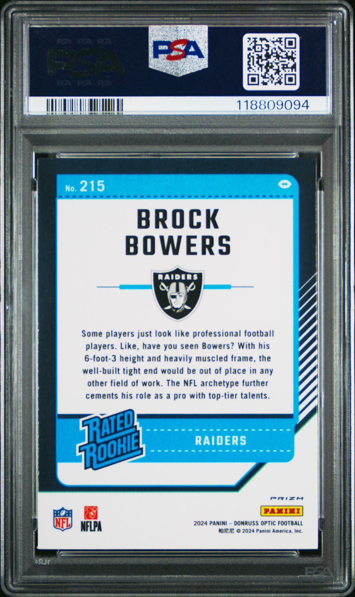 2024 Panini Donruss Optic Brock Bowers #215 (Purple Shock) Mint 9 back